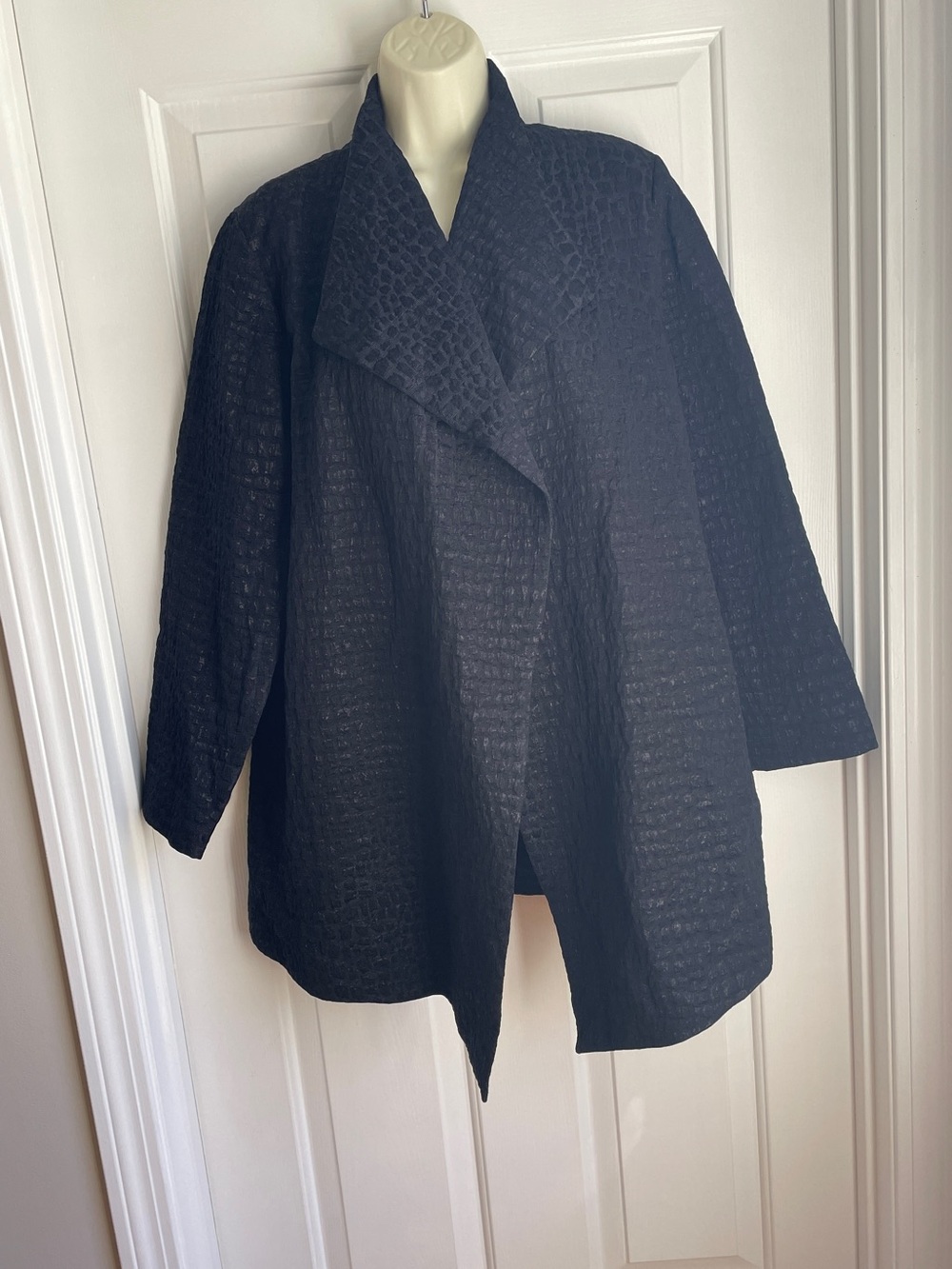 Chico's Jacquard Jessica Jacket Blazer size 2 NWT $139 Black Long Open Front